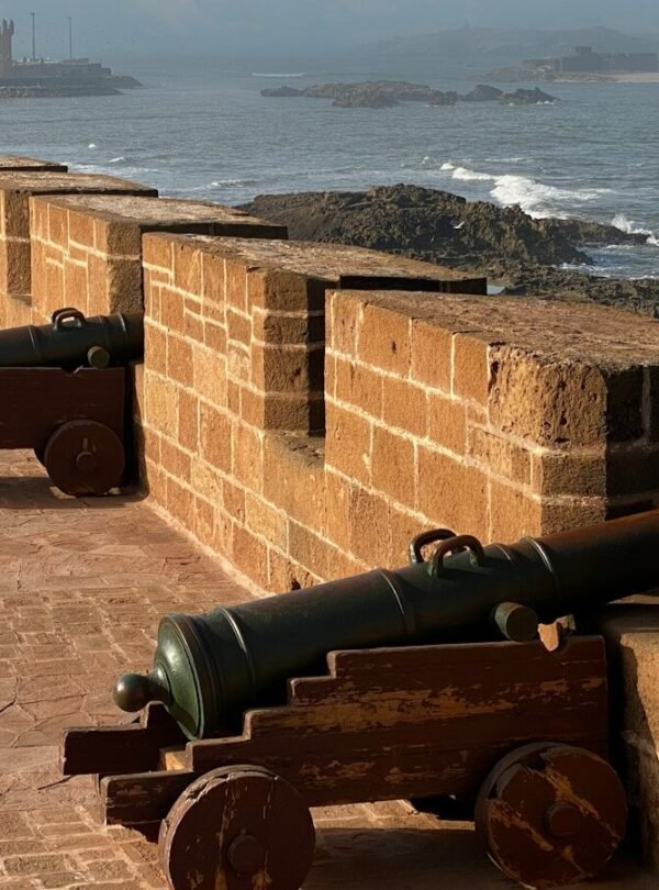 a brick wall with cannons on it